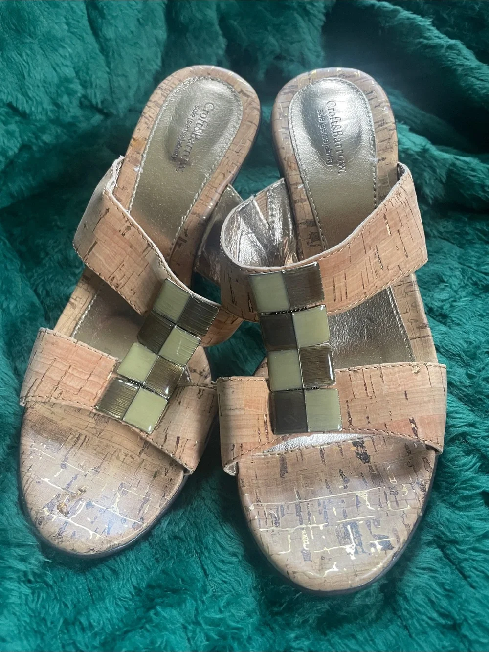 croft & barrow Cork-Pattern Mid-Heel Slides in Beige size 6.5